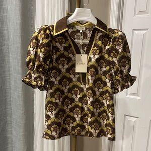 New Entro Retro Brown and Yellow Floral Blouse Sz Small